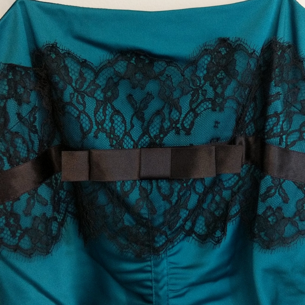 BCBG Dark Teal stretchy Strapless dress - Picture 3 of 8